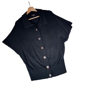 Lilla P Charcoal Gray Short Sleeve Cashmere Blend Button Up Cardigan Size S